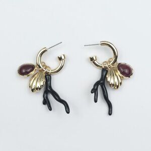 🌊 Anthropologie Gold & Black Coral Coastal Chic Dangle Earrings 🐚